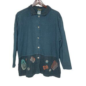 Blue Cactus Women Cotton Linen Western Art to Wear Lagenlook Top Sz 1X Artsy